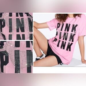 Victoria’s Secret Pink tee pink Bling dog campus tee pink rhinestone pink dog
